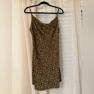 Urban Outfitters Olive Green Leopard Slip Mini Dress